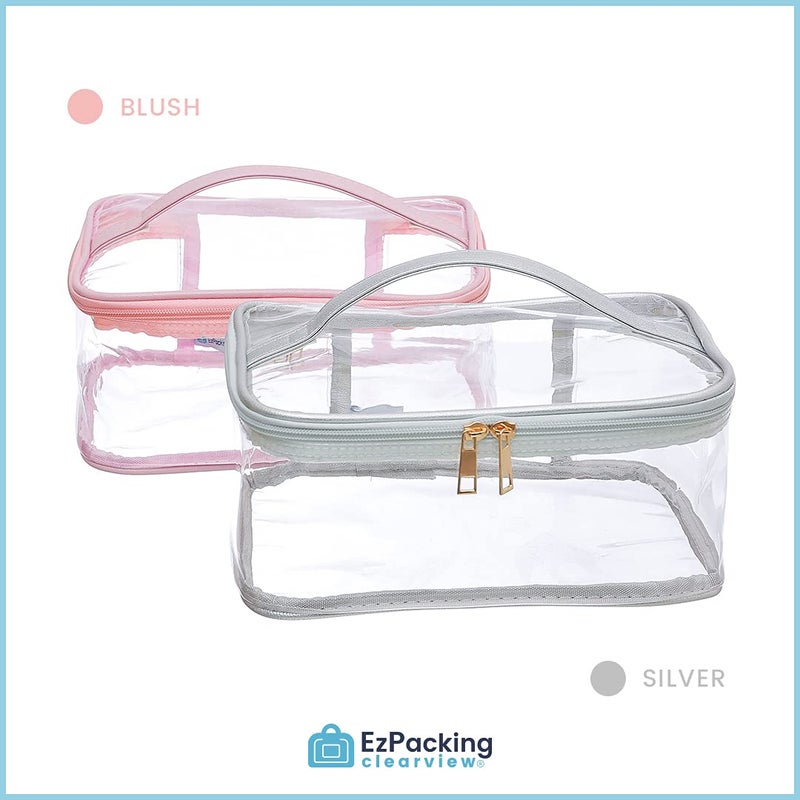 EzPacking Large Cosmetic Bag for Women / Clear  See-Through Makeup  Hair & Nail Accessories Pouch for Travel or Home / Transparent PVC Plastic Organizer  Spacious Interior  Handle & Double Zippers (Blush) - Image 2